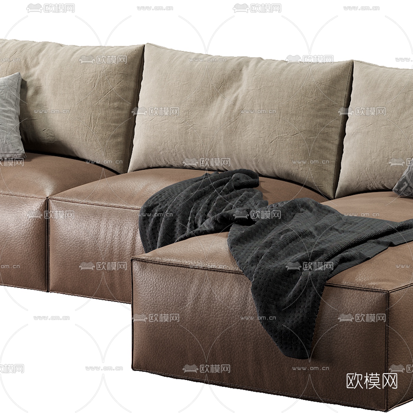 现代皮革转角多人沙发3d模型下载（渲染图2）