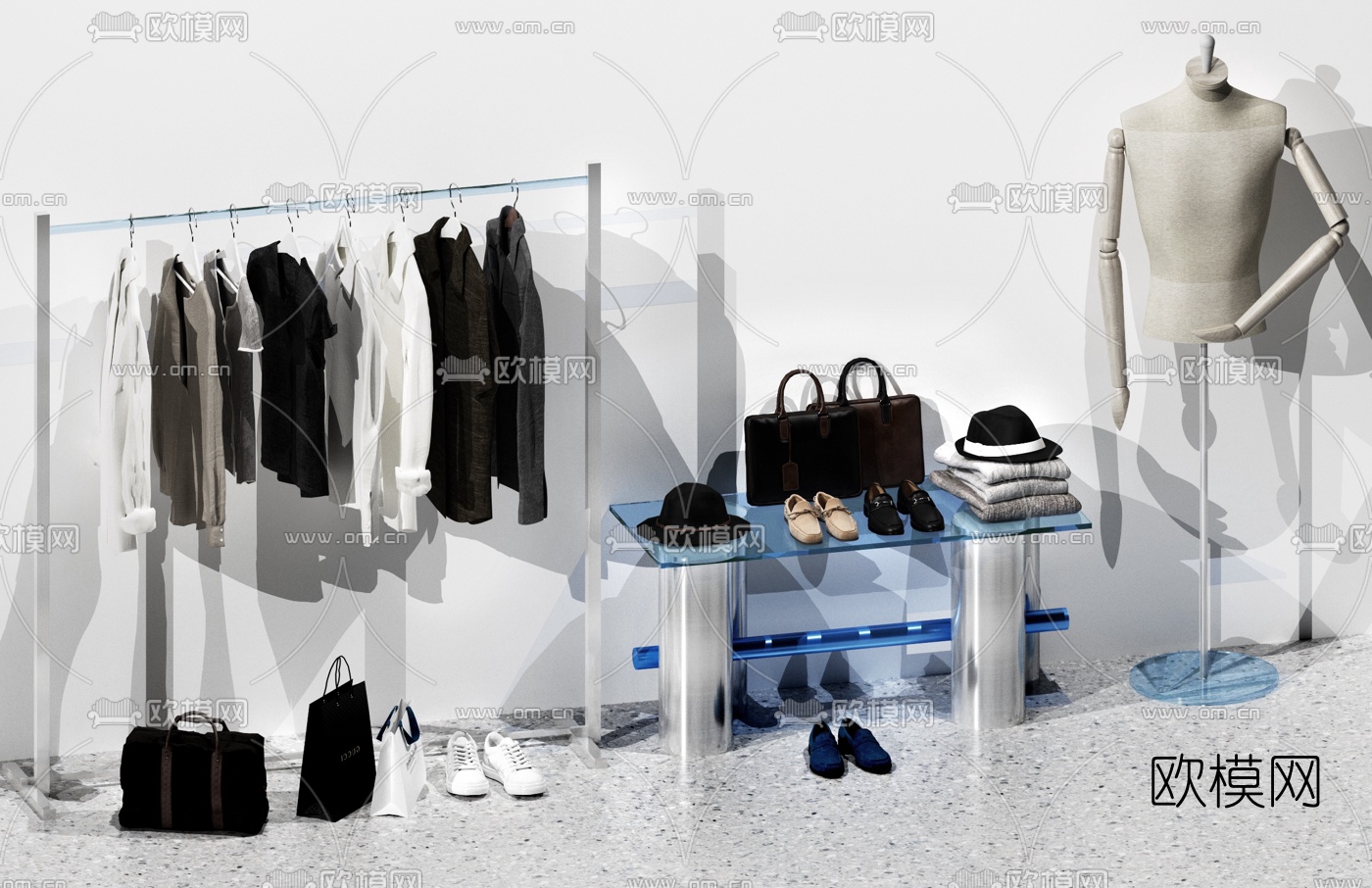 现代男装鞋包服饰3d模型下载
