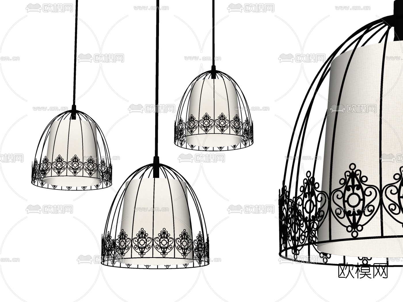 欧式铁艺吊灯su模型下载（渲染图2）
