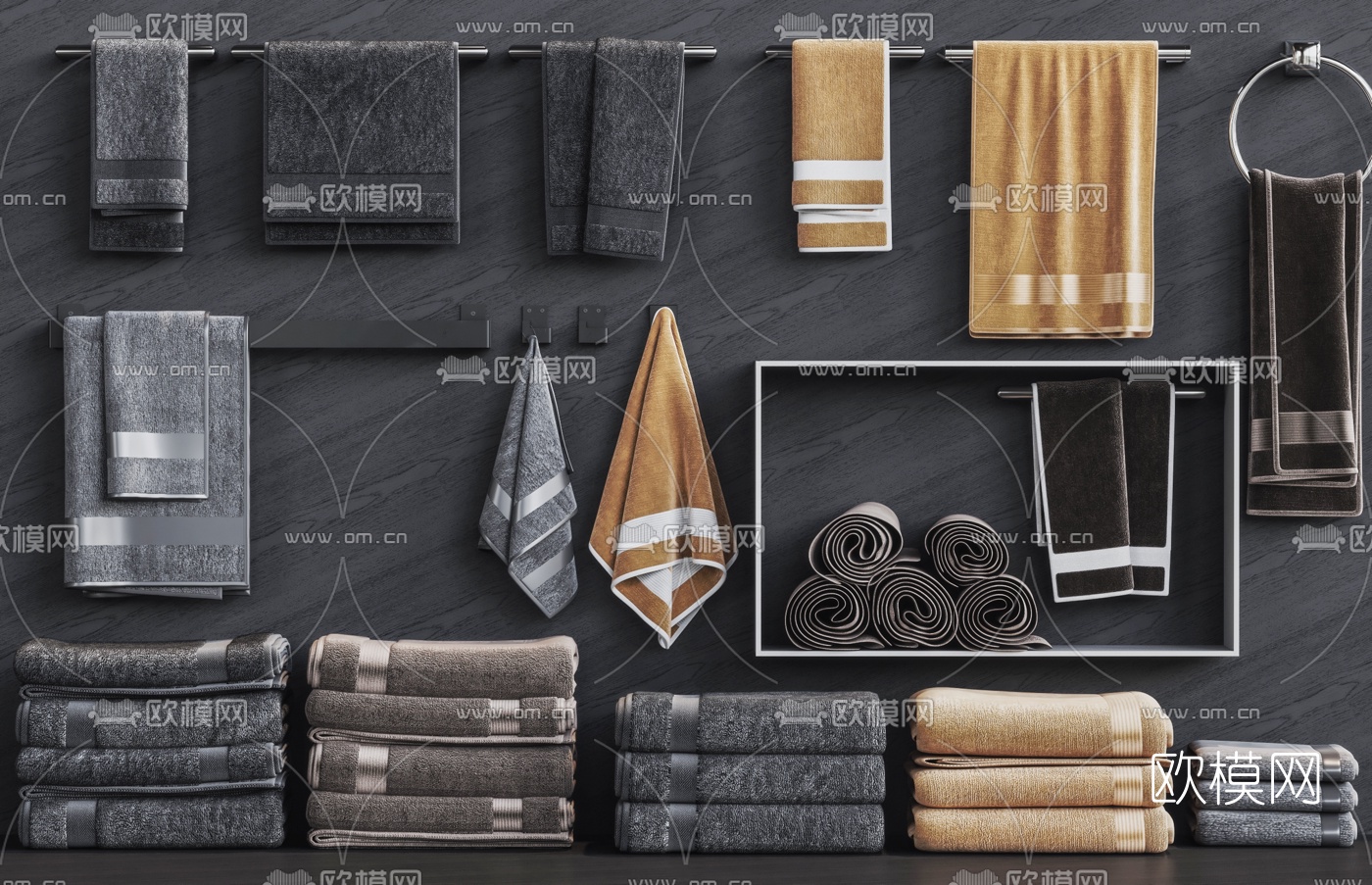现代毛巾浴巾毛巾架3d模型下载