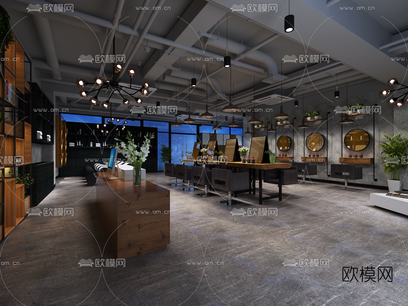 工业风理发店免费3d模型下载（渲染图2）