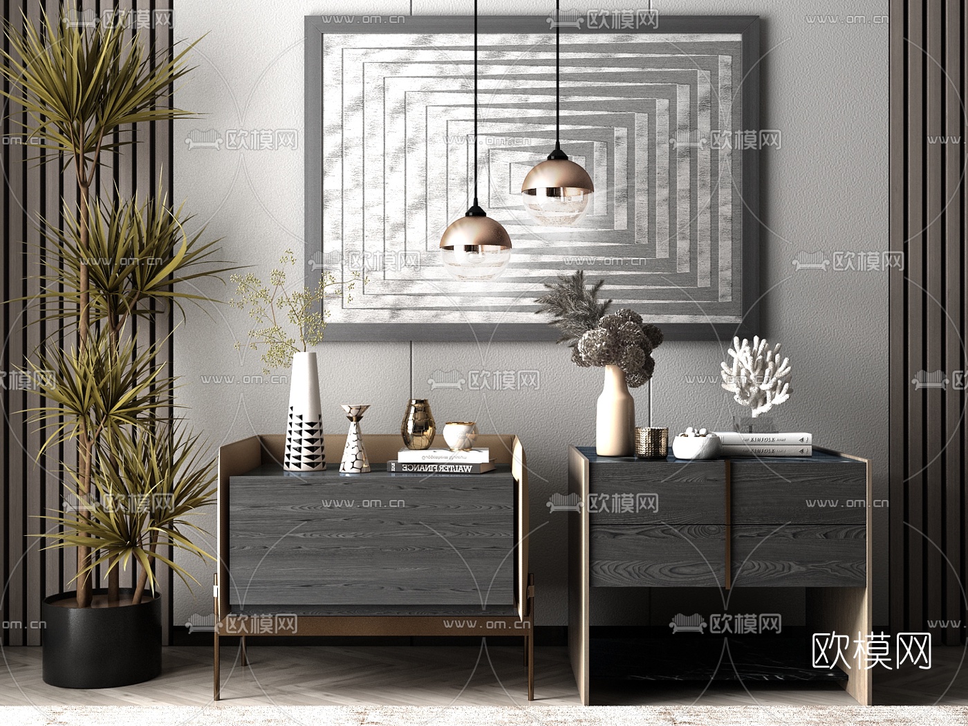 现代方形床头柜3d模型下载