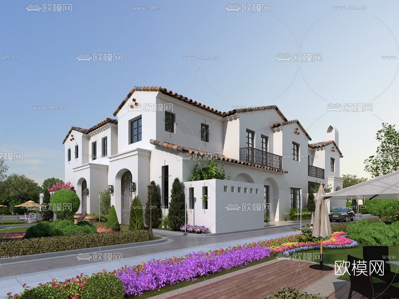 地中海独栋别墅外观3d模型下载（渲染图1）