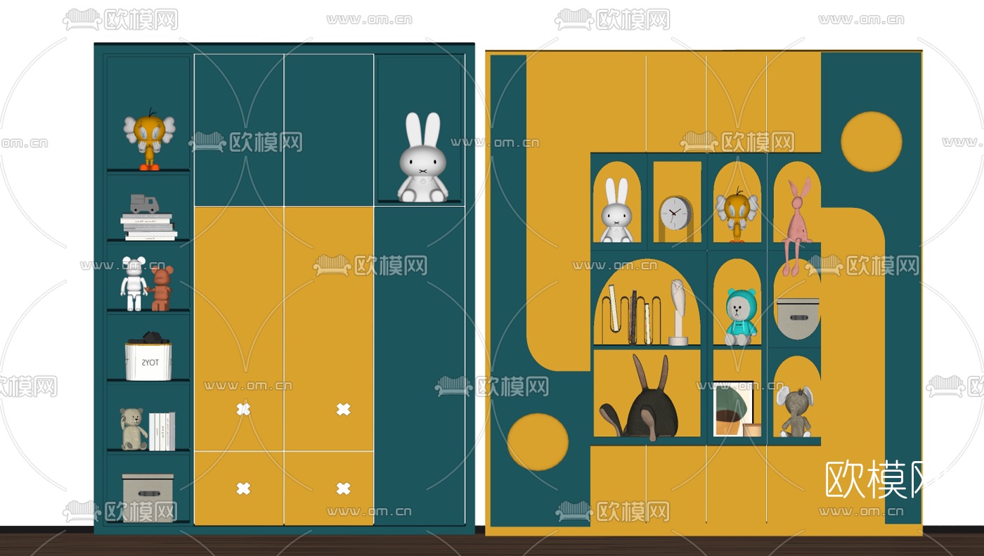 现代儿童衣柜su模型下载（渲染图2）