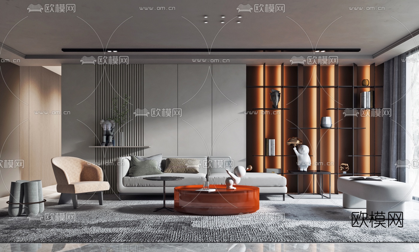 现代布艺沙发组合3d模型下载