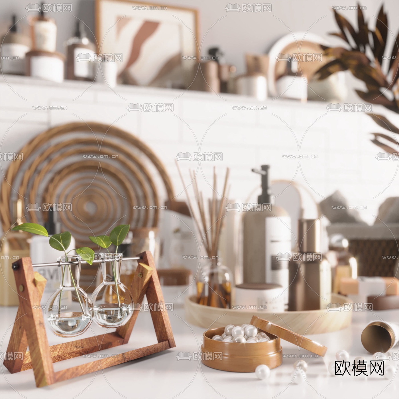 现代洗浴用品化妆品3d模型下载（渲染图2）