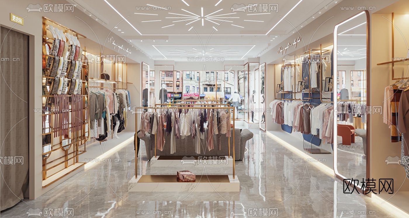 现代轻奢服装店3d模型下载（渲染图3）