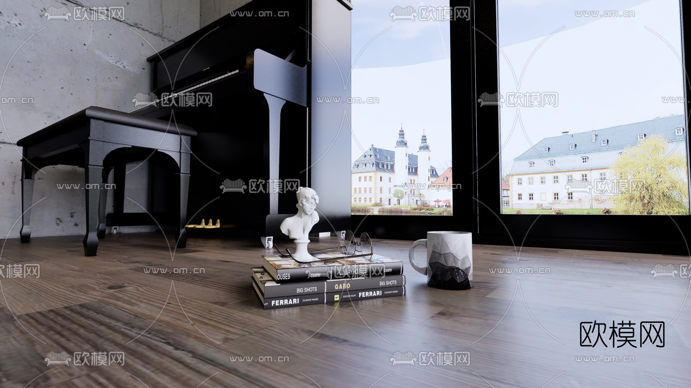 工业风复式客厅su模型下载（渲染图2）