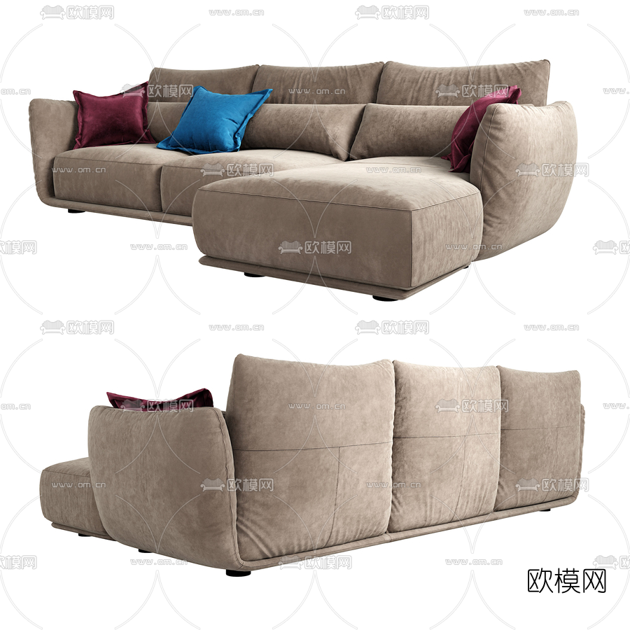 现代布艺转角沙发3d模型
