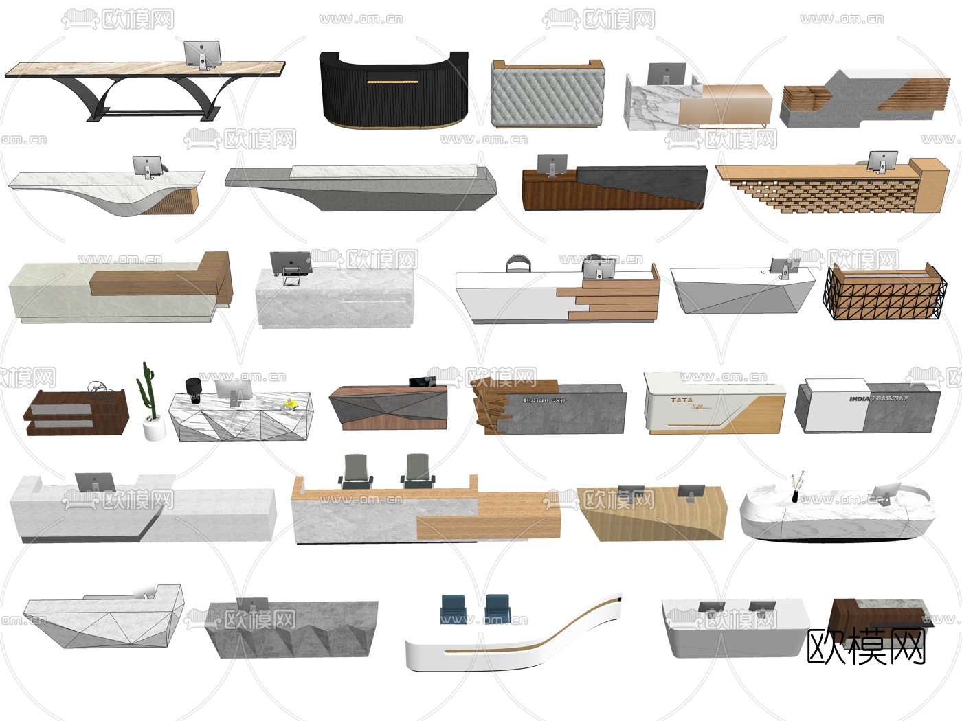 现代公司酒店接待台前台su模型下载（渲染图1）