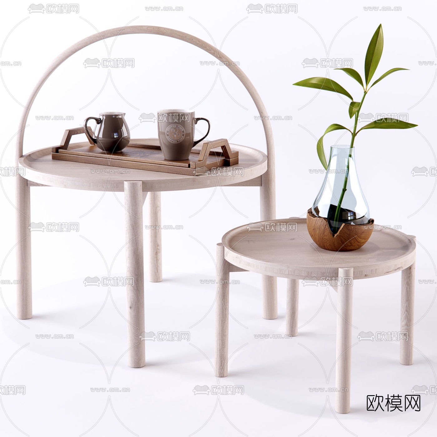 北欧皮革休闲椅边几3d模型