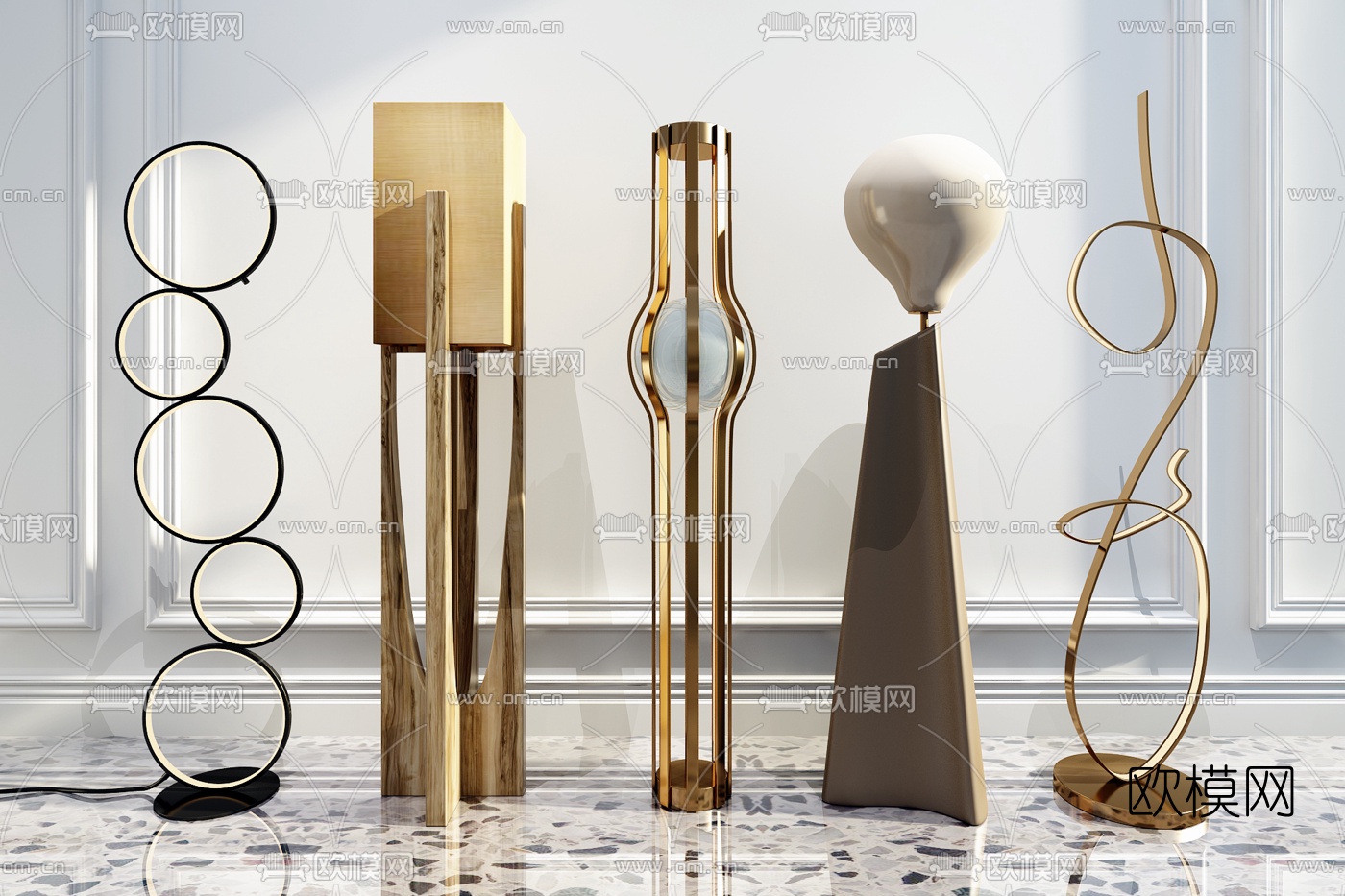 现代轻奢金属落地灯3d模型下载