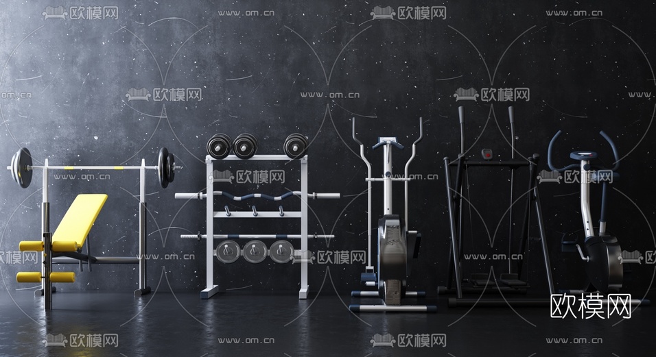 现代杠铃运动健身器材3d模型下载(渲染图1)