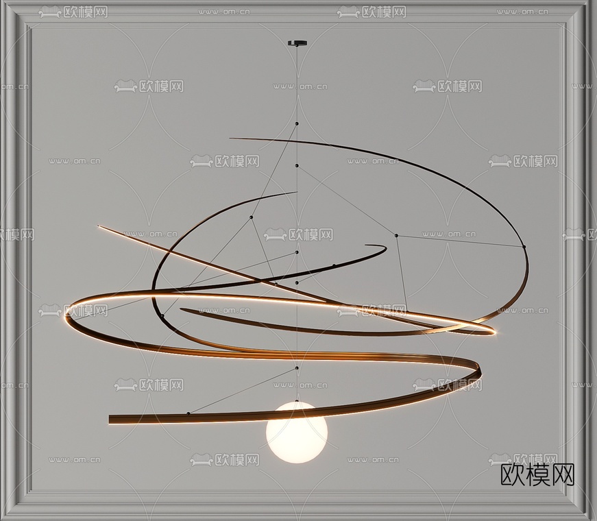 现代弧形金属吊灯3d模型下载_ID10076998_3dmax免费模型-欧模网