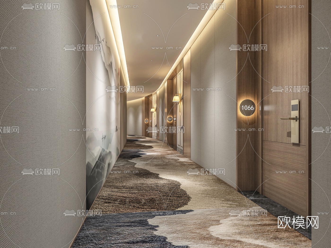 新中式酒店走廊过道3d模型