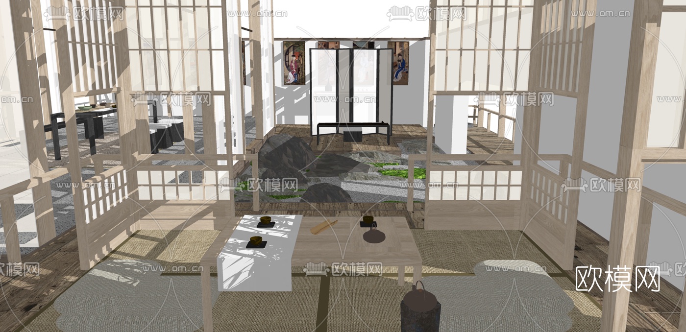 日式茶楼su模型下载（渲染图3）