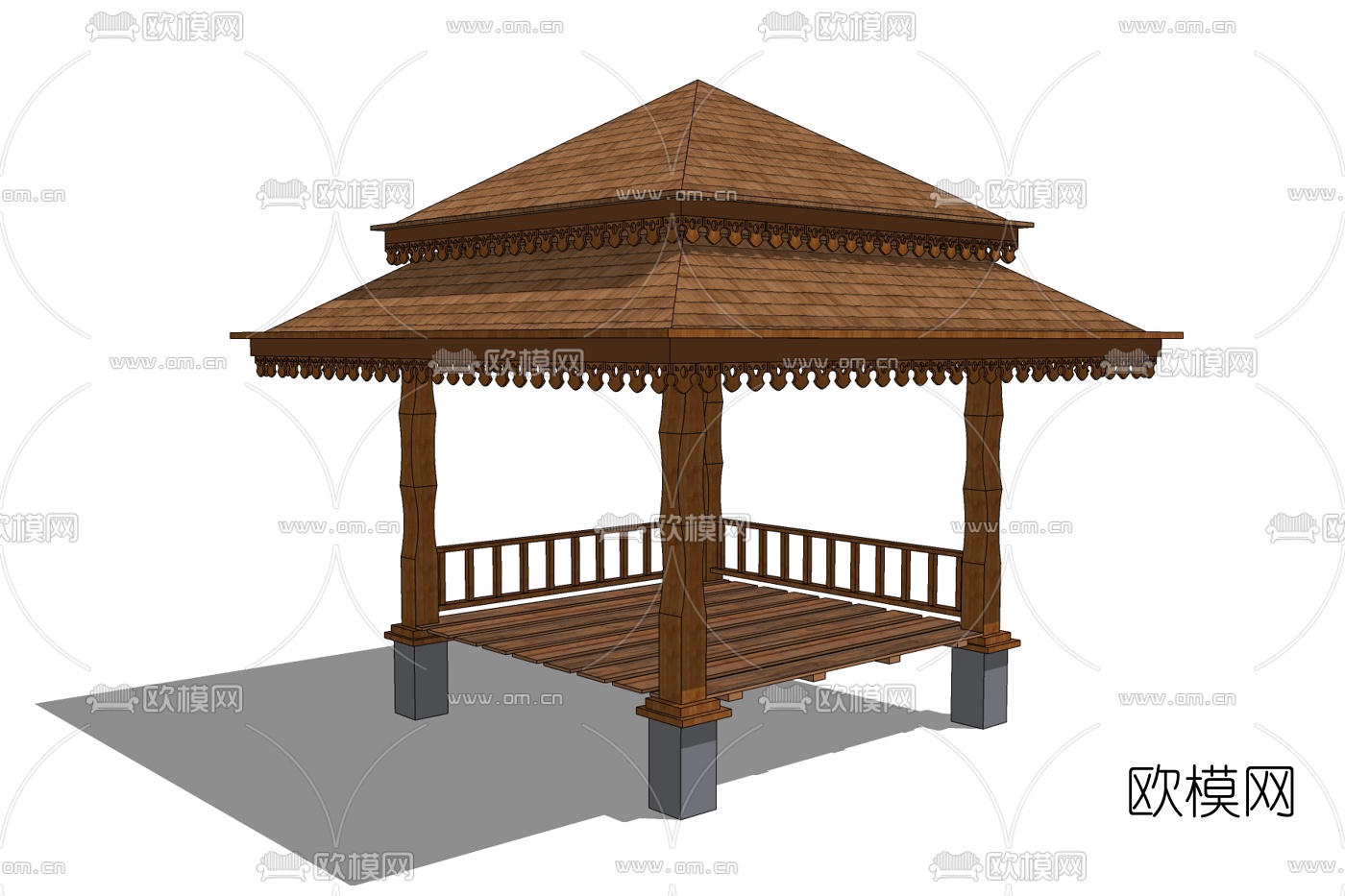 东南亚实木凉亭免费su模型下载