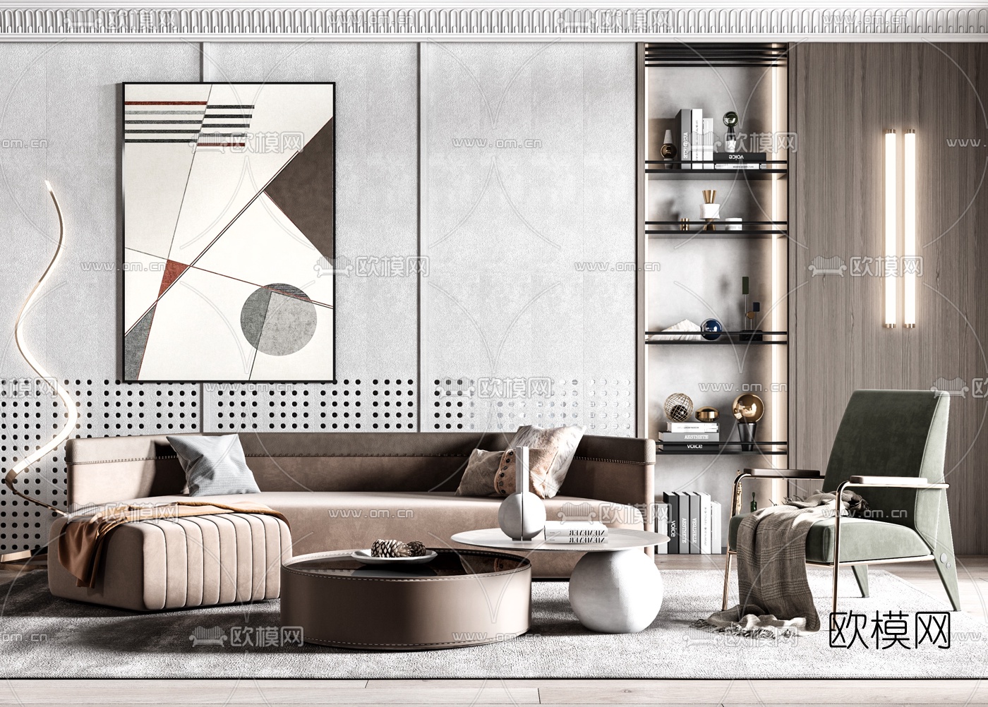 现代布艺沙发组合3d模型下载