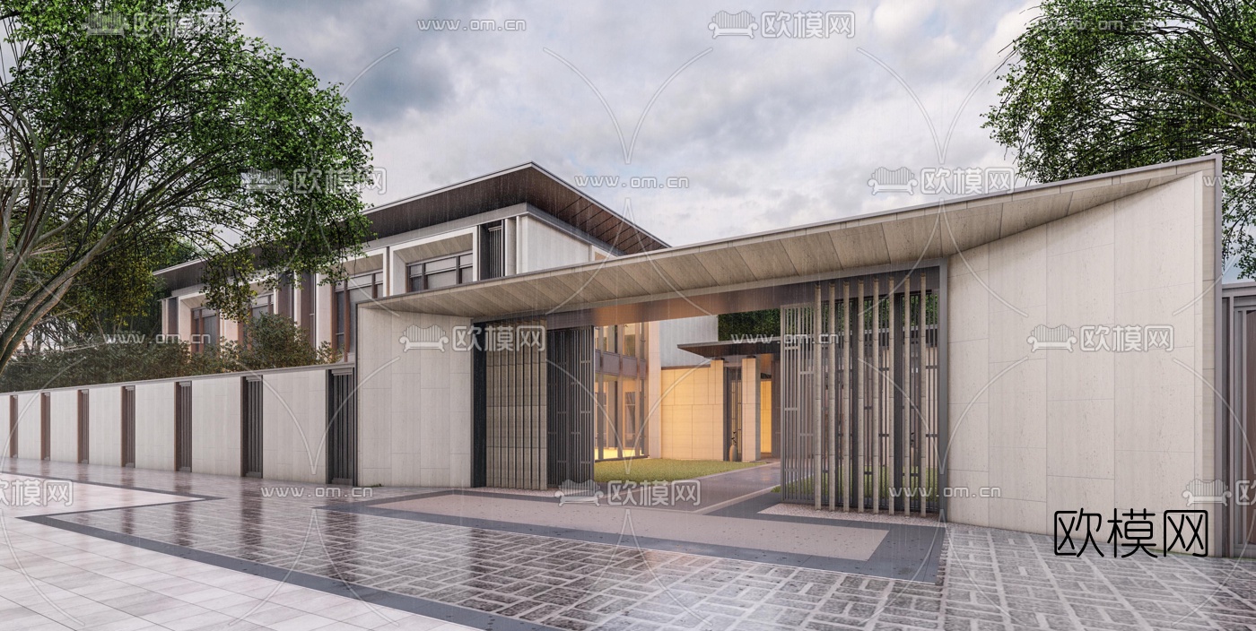 中式别墅外观su模型下载（渲染图2）