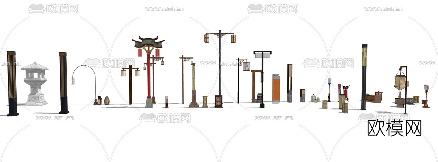 新中式庭院灯路灯su模型下载（渲染图1）