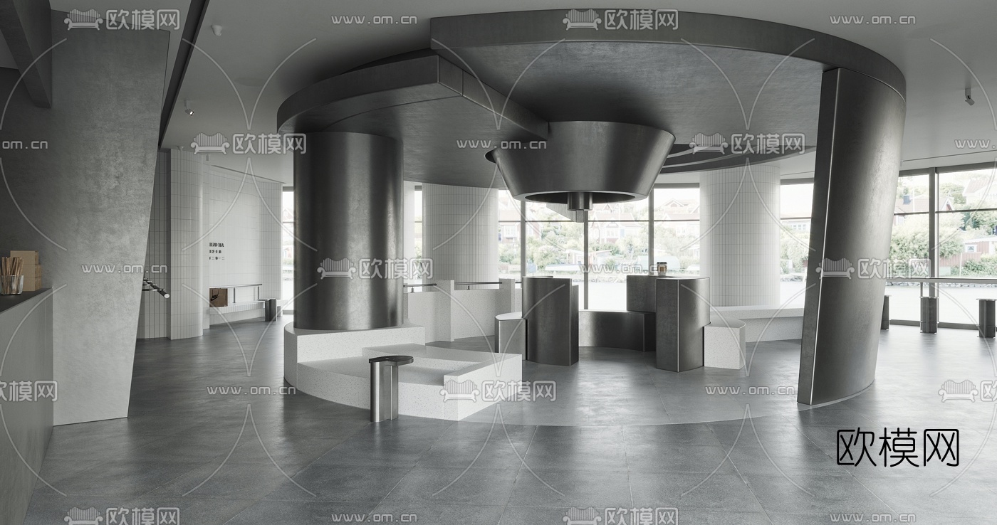 现代高级灰咖啡店3d模型