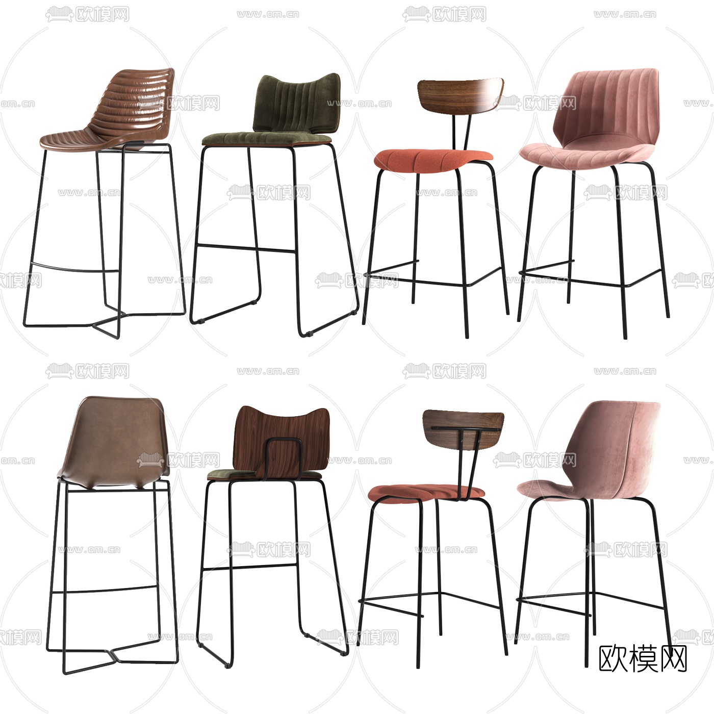 现代布艺吧椅3d模型下载