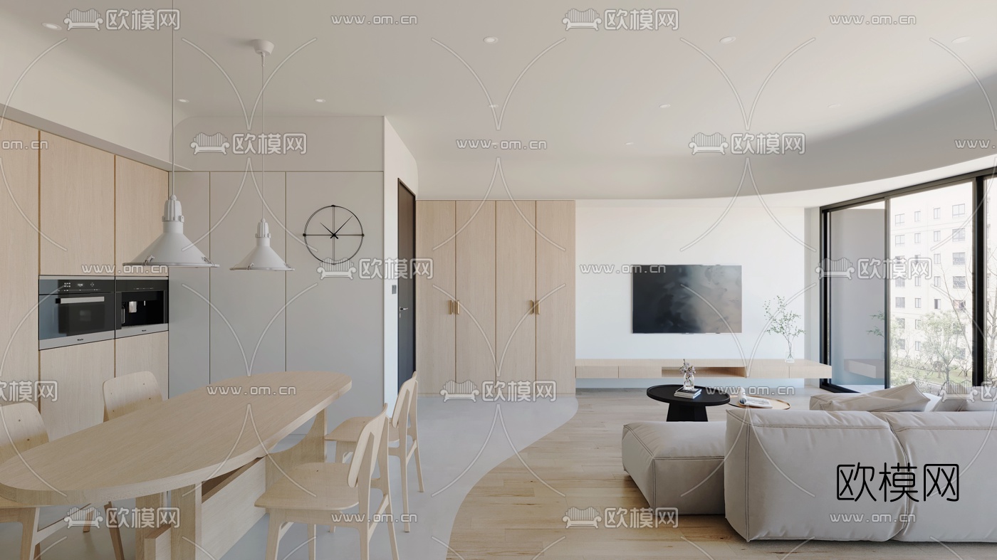 北欧简约公寓客厅餐厅3d模型