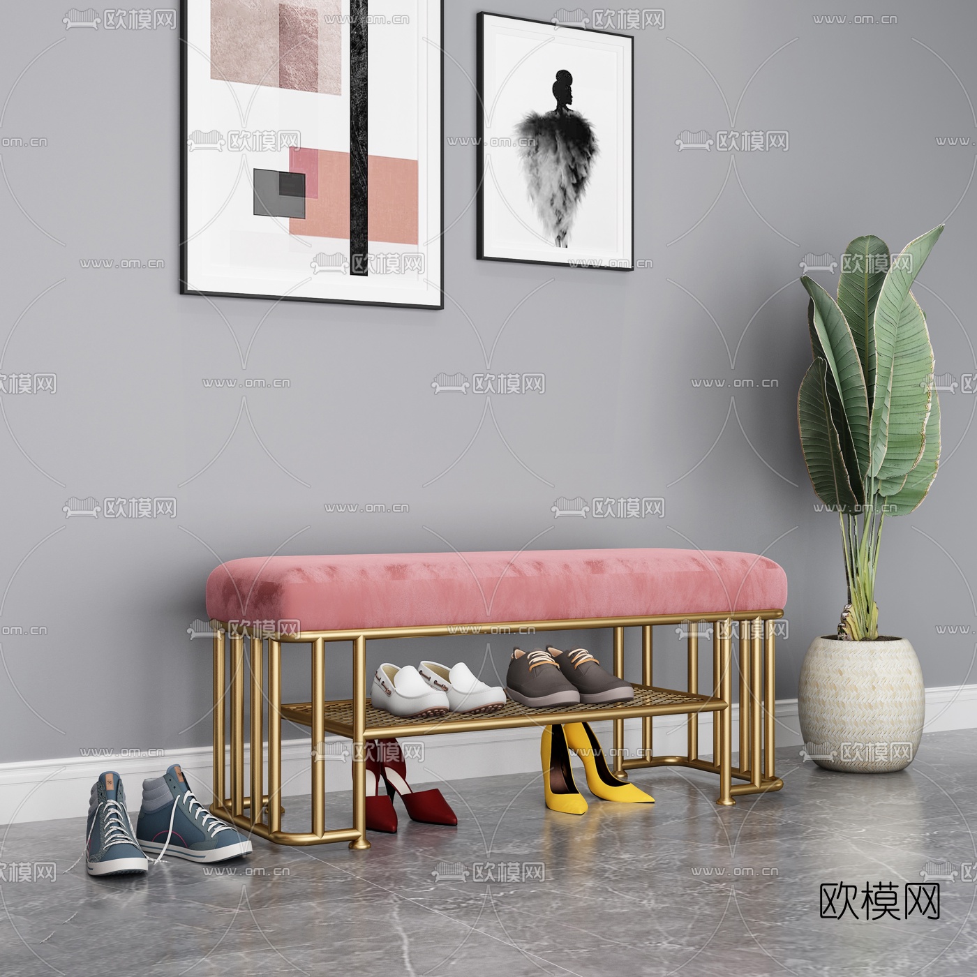 现代金属换鞋凳3d模型