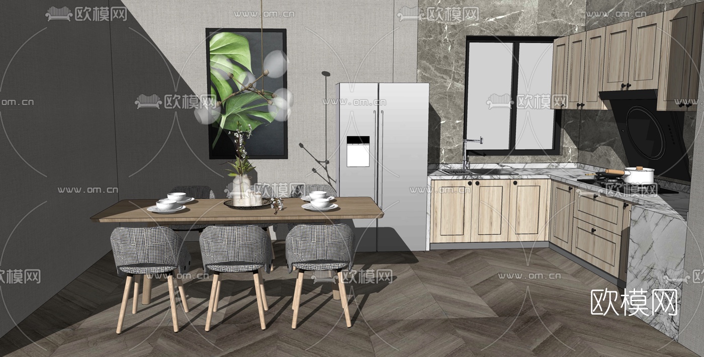 北欧简约餐厅su模型下载（渲染图2）