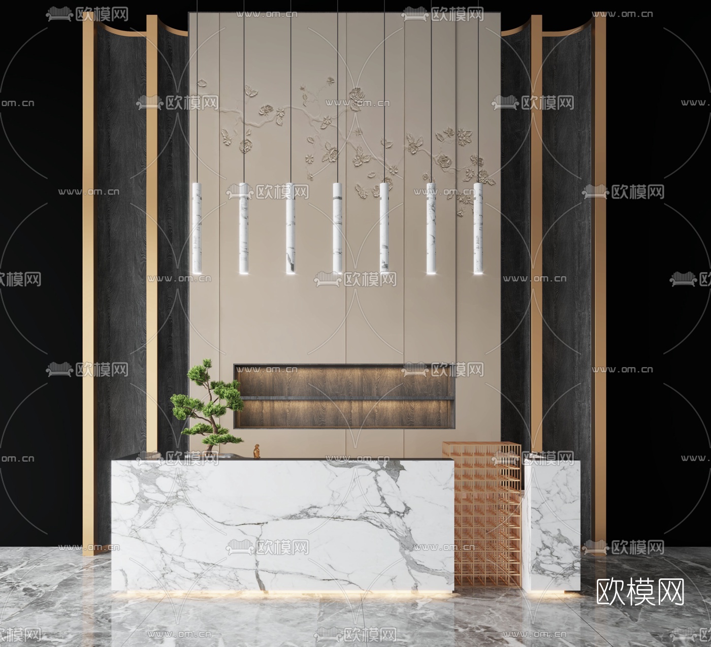 现代轻奢大理石前台接待台3d模型下载