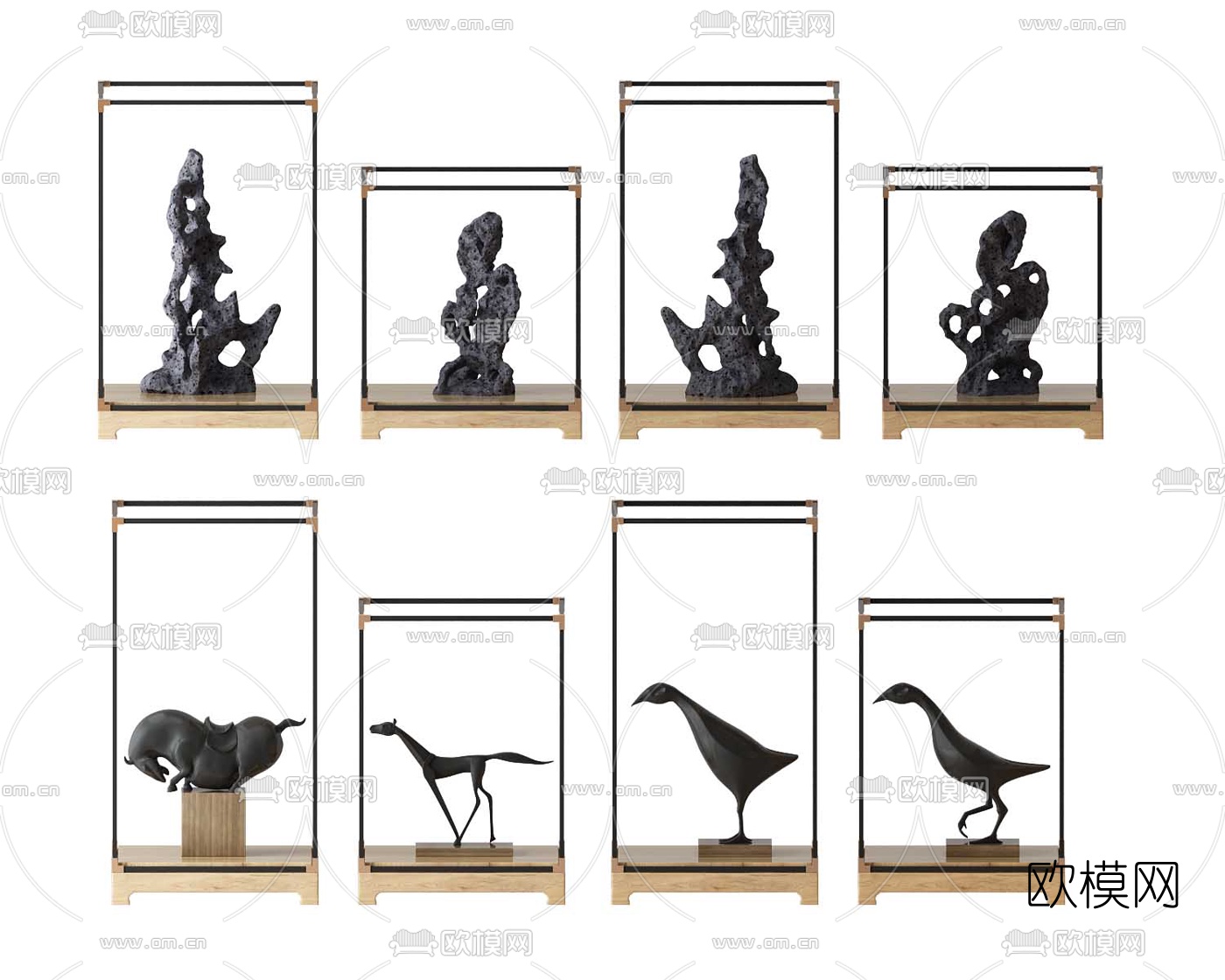 新中式假山鸟马雕塑摆件3d模型