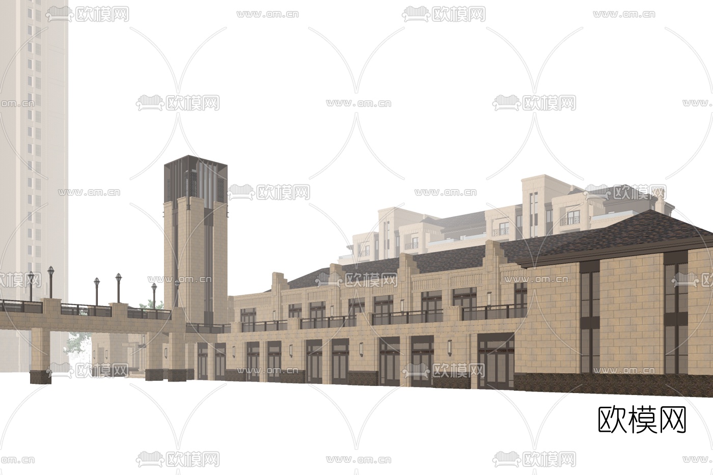 欧式沿街商业建筑su模型下载