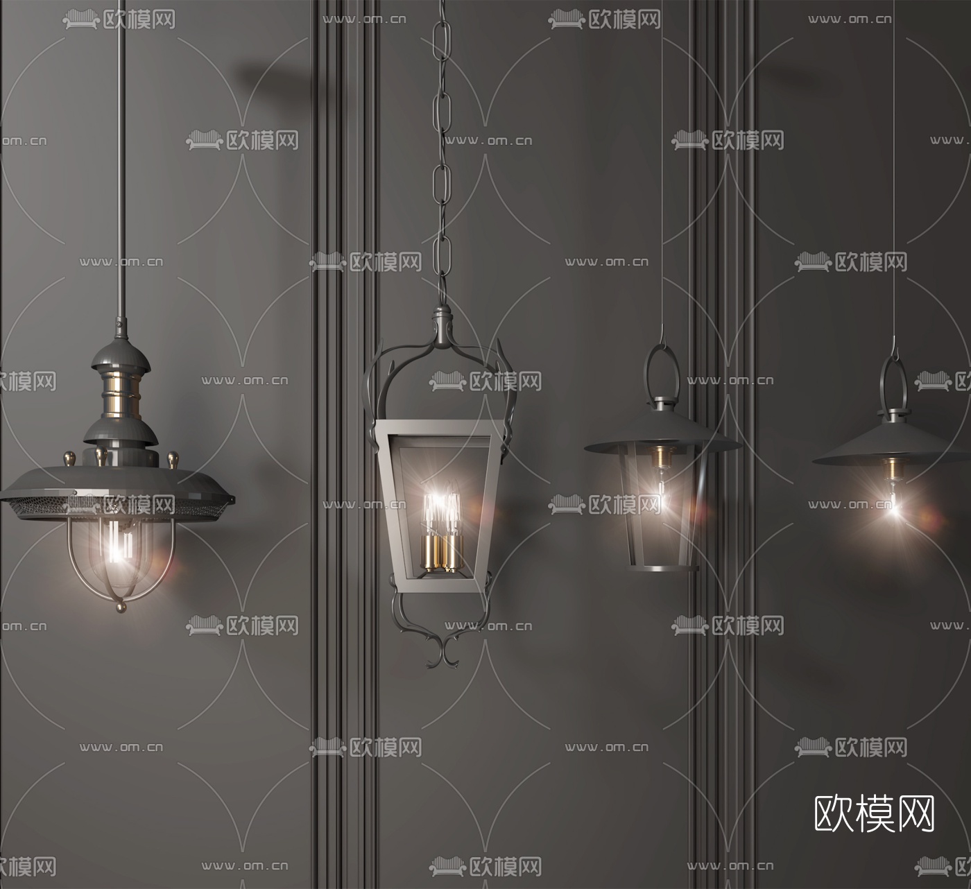 北欧铁艺吊灯3d模型下载