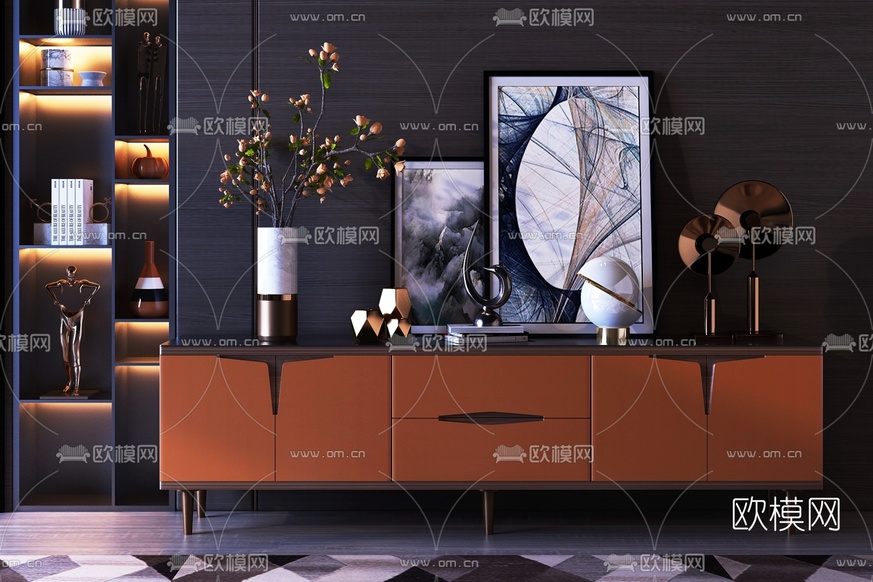现代矮脚电视柜3d模型下载