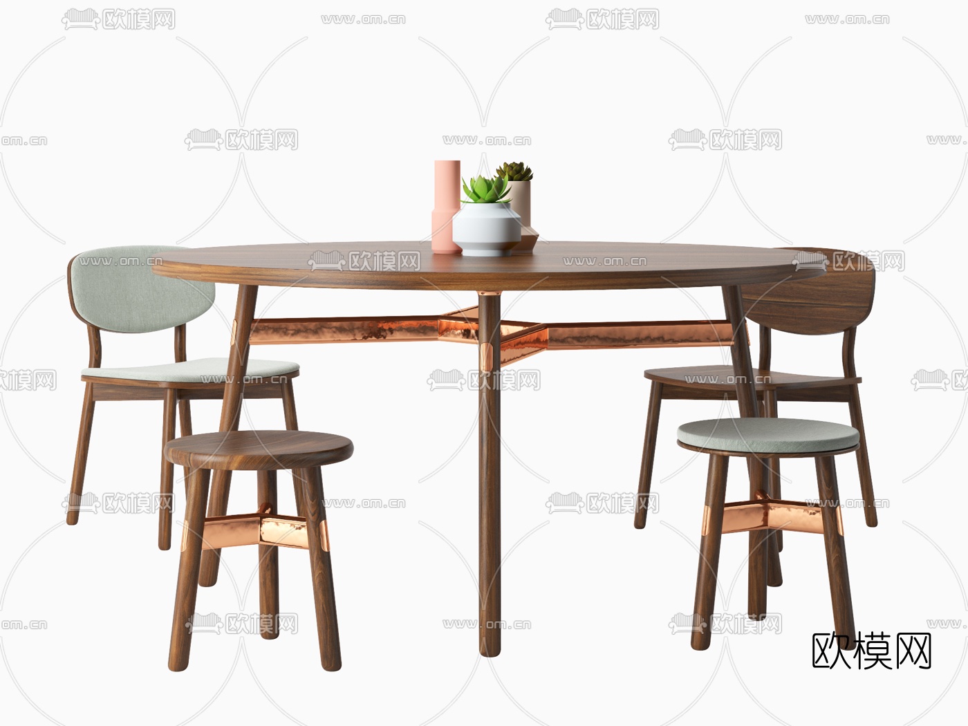 北欧原木餐桌椅3d模型下载
