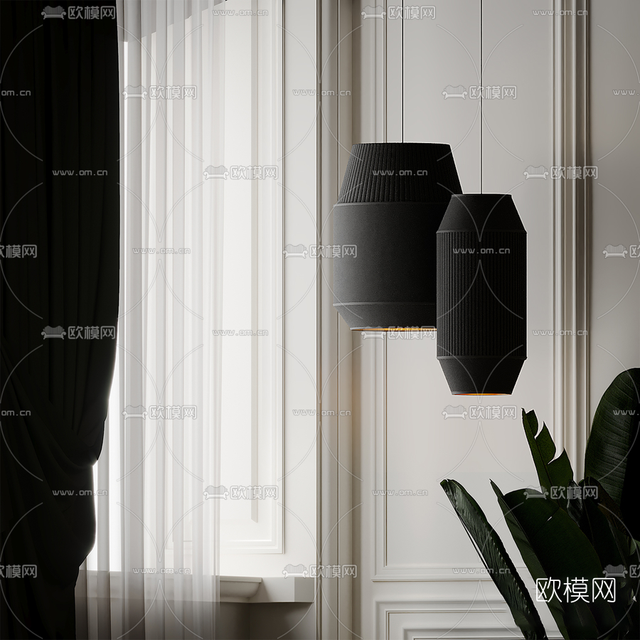 中式灯笼吊灯3d模型下载（渲染图4）