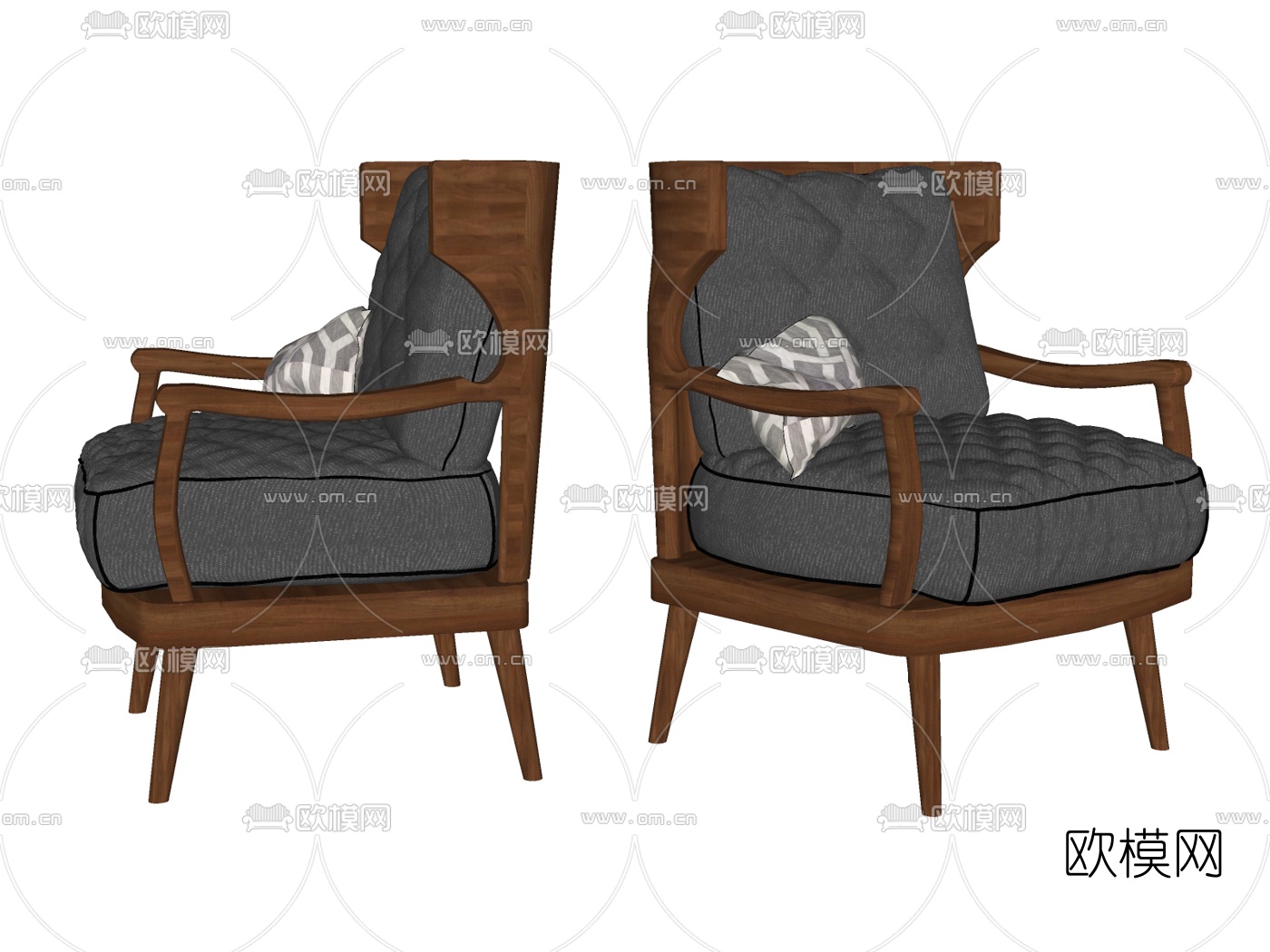简欧布艺休闲椅su模型下载（渲染图2）