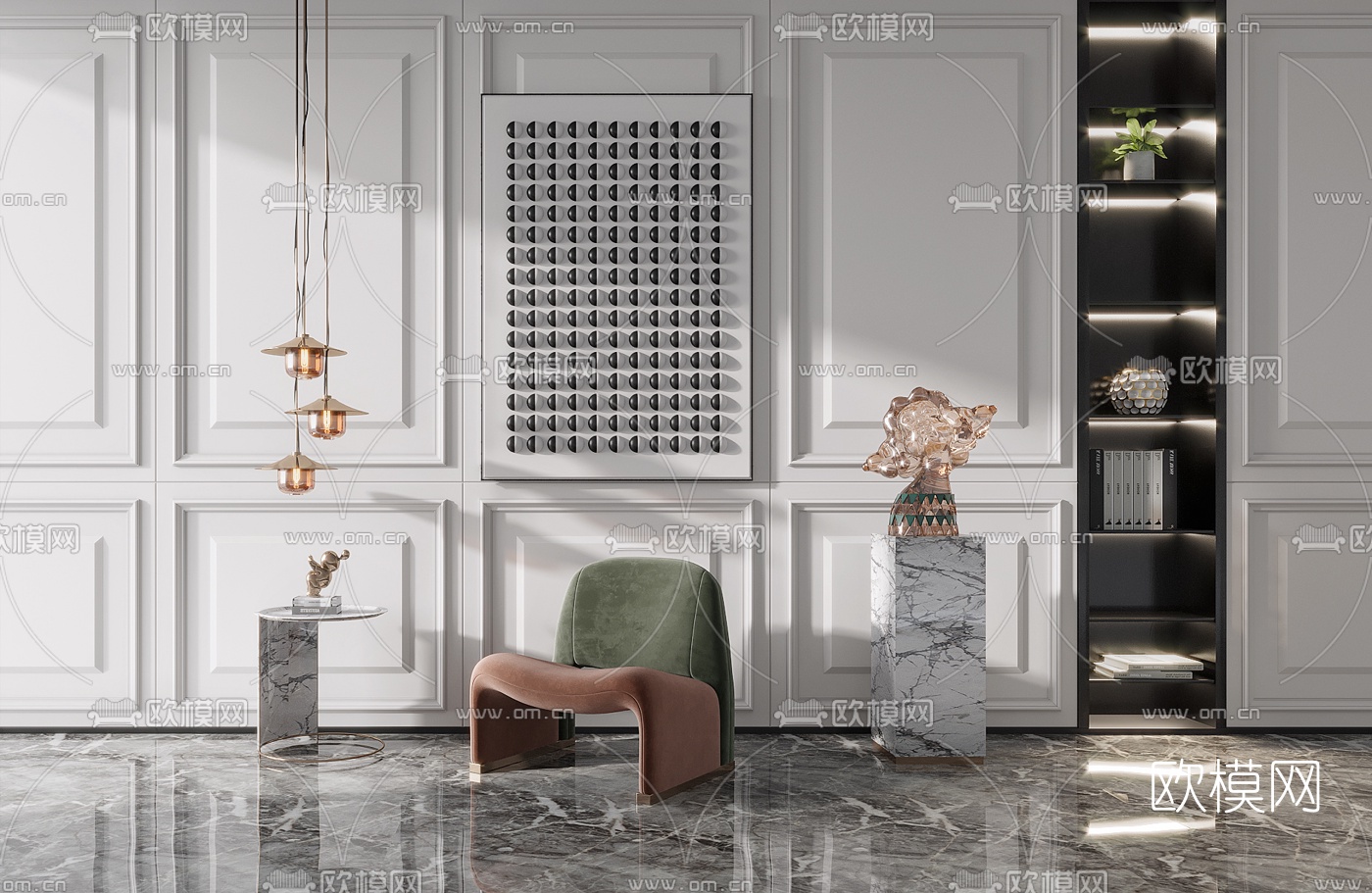 现代绒布单人沙发边几3d模型下载