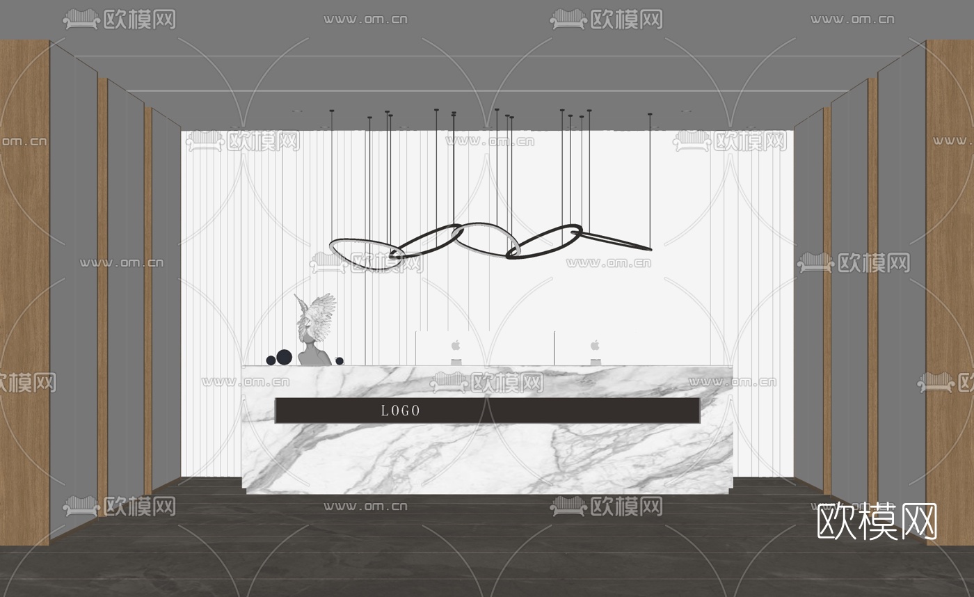 现代办公前台su模型下载（渲染图2）
