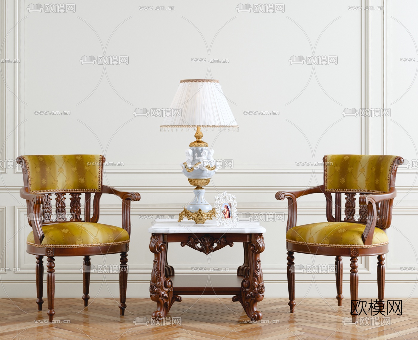 欧式古典雕花靠背单椅3d模型下载