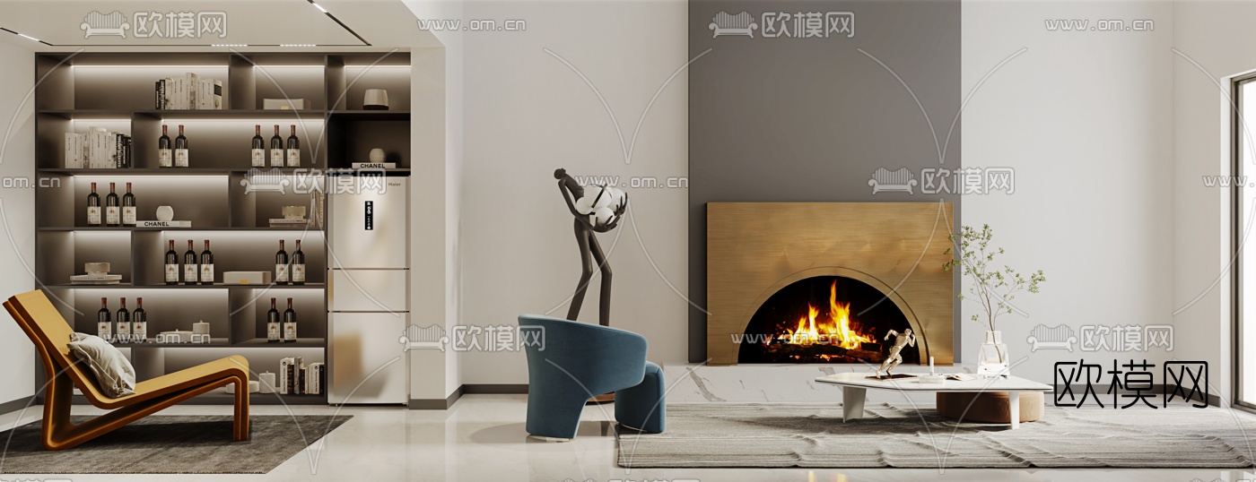 现代别墅客厅3d模型