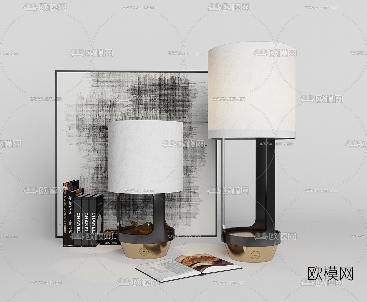 北欧金属台灯书籍摆件su模型下载（渲染图1）