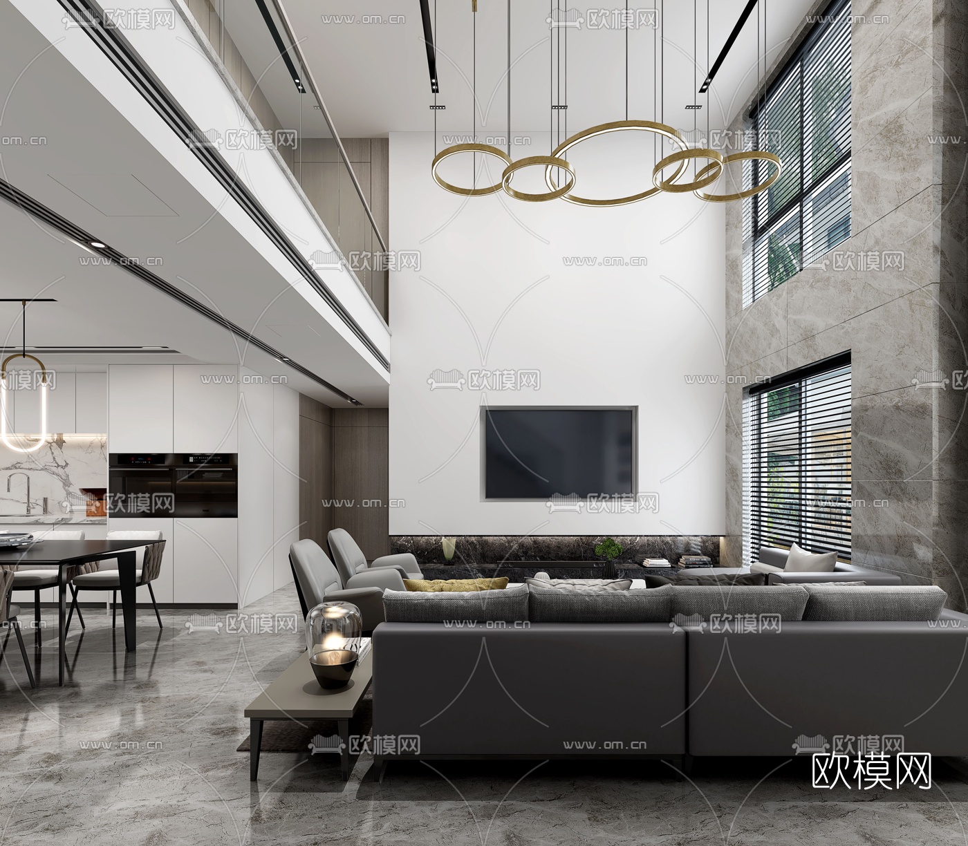 现代别墅客厅餐厅3d模型