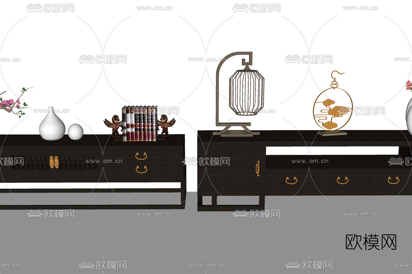 新中式实木电视柜su模型下载