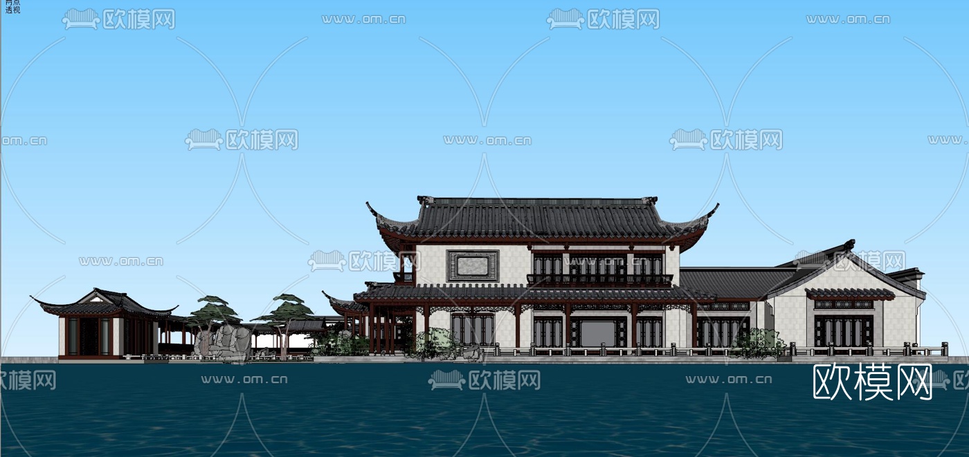 中式古建园林外观su模型