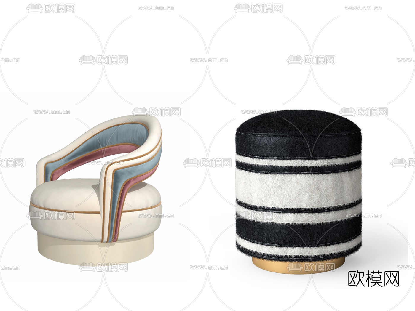 现代绒布凳子3d模型下载（渲染图1）