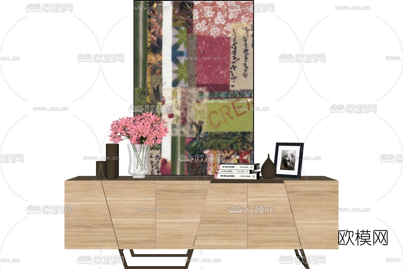 现代实木电视柜su模型下载