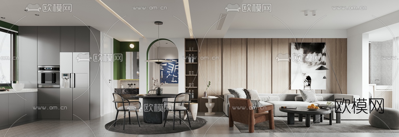 现代客厅餐厅3d模型