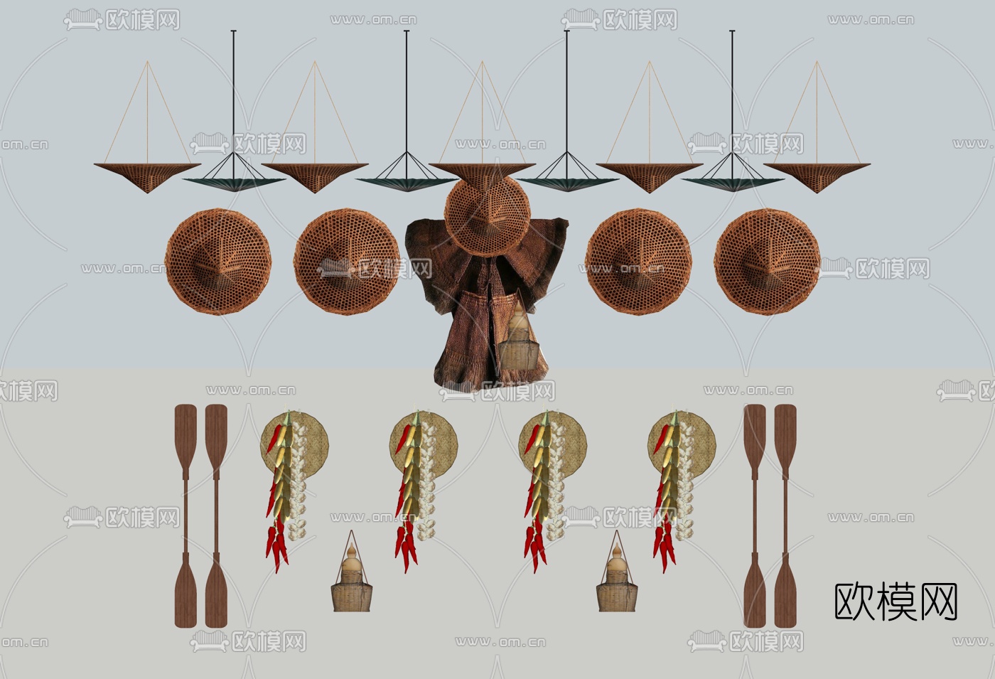 中式传统乡村农具su模型下载（渲染图1）