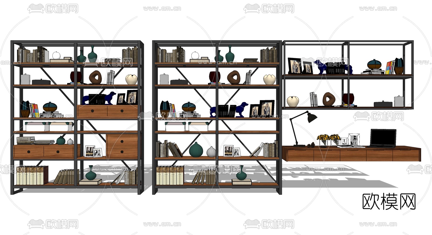 工业风书架su模型下载